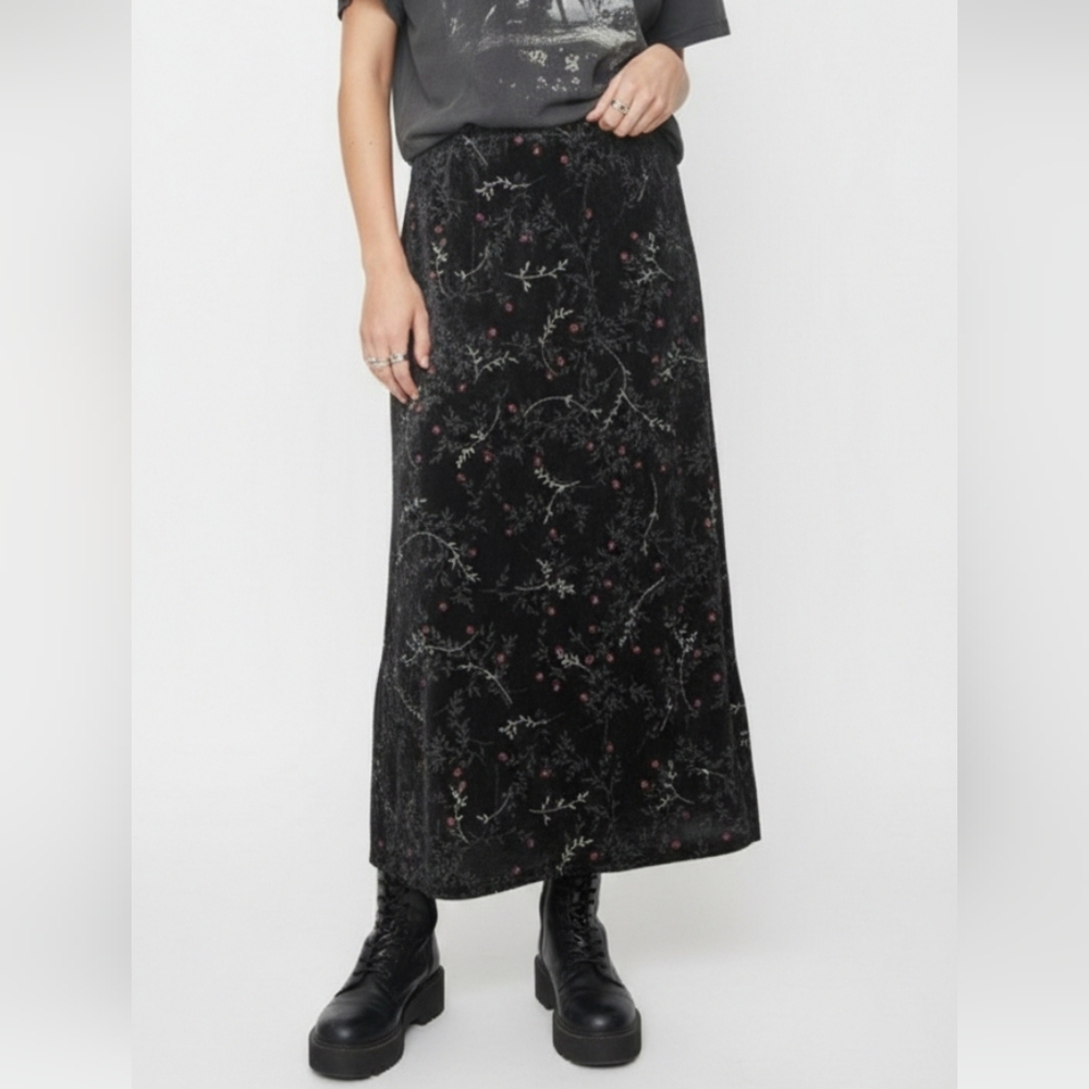 Vintage Bentley Skirt Black Velour Midi Goth Fairy Whimsigoth Glitter 1X